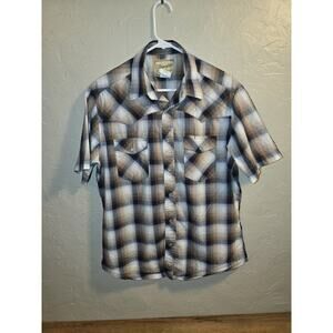 Wrangler Shirt Button Up Short Sleeve Plaid Pearl Snap